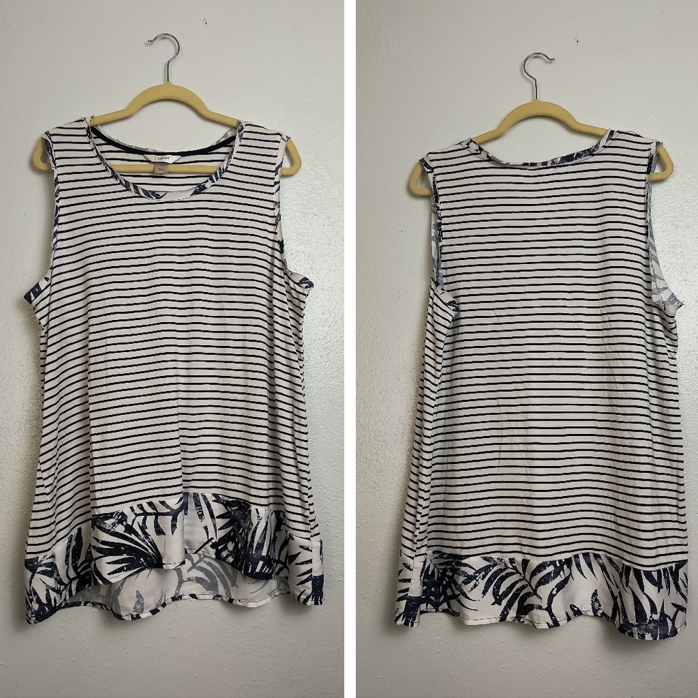 🚨👉Last Chance 3/$35 Cj banks Tunic Top Women's 1X White/Blue Striped Contrast